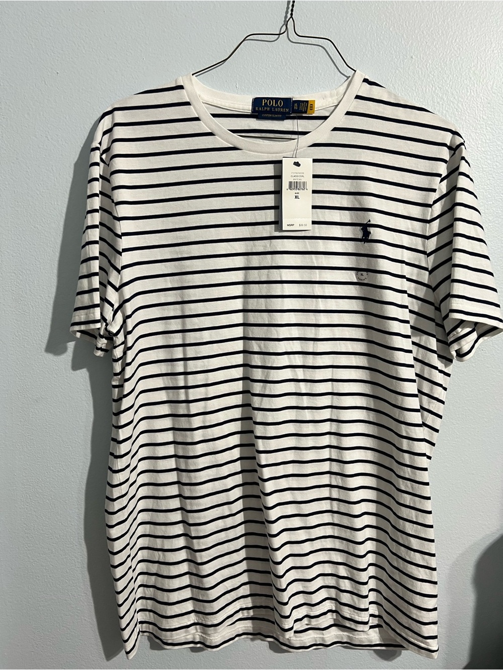 Polo by Ralph Lauren White and Navy Striped Crewneck T Shirt